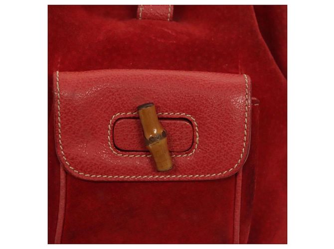 Bamboo Zaino GUCCI in pelle scamosciata rossa e oro 003 1956 0030 Auth 129916 Rosso D'oro - vista 17