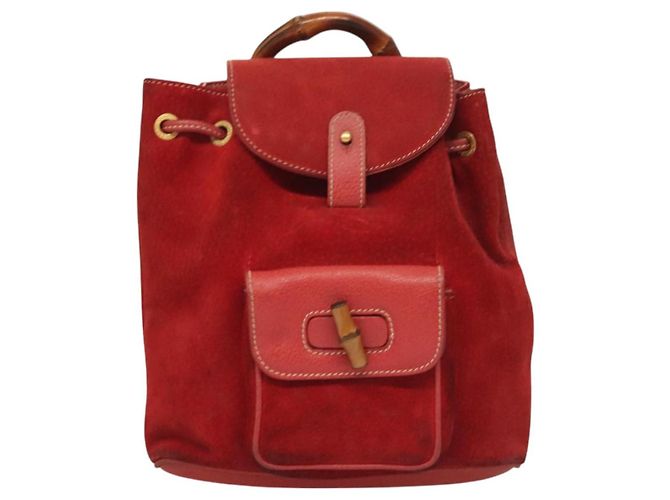 Bamboo Zaino GUCCI in pelle scamosciata rossa e oro 003 1956 0030 Auth 129916 Rosso D'oro - vista 2