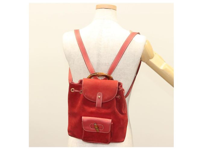 Bamboo Zaino GUCCI in pelle scamosciata rossa e oro 003 1956 0030 Auth 129916 Rosso D'oro - vista 28