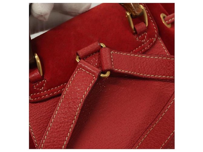 Bamboo Zaino GUCCI in pelle scamosciata rossa e oro 003 1956 0030 Auth 129916 Rosso D'oro - vista 9