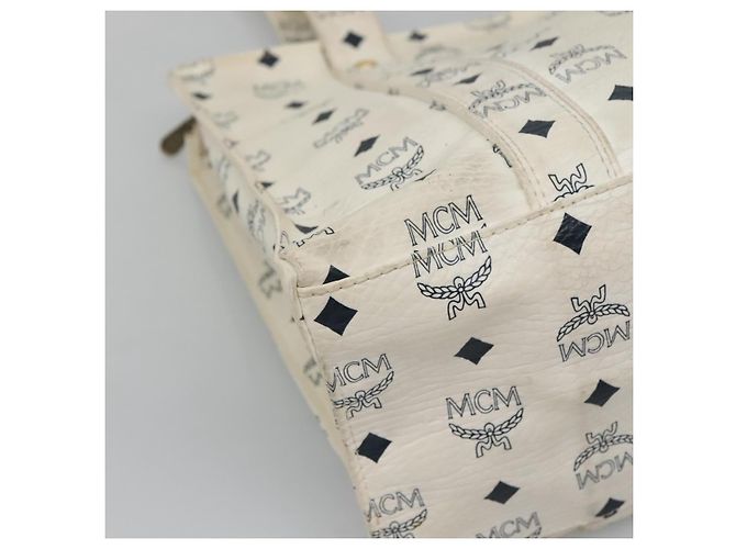MCM Borsa Tote Vicetos in pelle PVC bianca Auth th6172 Bianco - vista 11