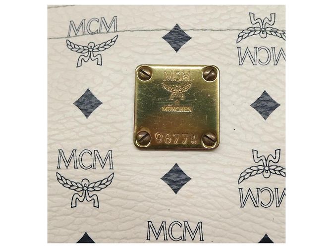 MCM Borsa Tote Vicetos in pelle PVC bianca Auth th6172 Bianco - vista 14