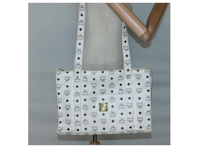 MCM Borsa Tote Vicetos in pelle PVC bianca Auth th6172 Bianco - vista 20