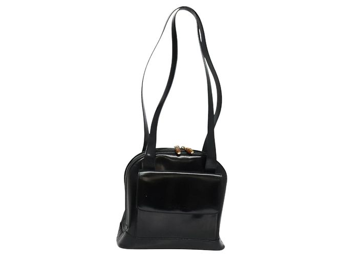 Borsa a Spalla GUCCI Bamboo Smalto Nero Oro Auth bs26920 D'oro - vista 2