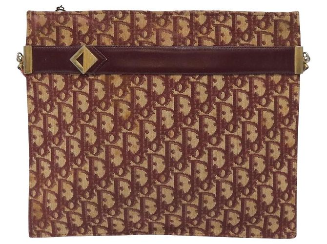 Borsa a spalla in tela Trotter Christian Dior rossa oro Auth BA3780 Rosso D'oro - vista 2