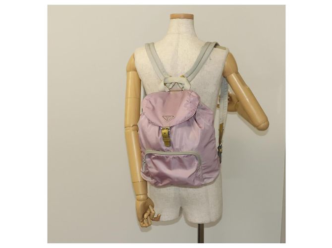 Zaino PRADA in nylon rosa argento Auth fm4758 - vista 29