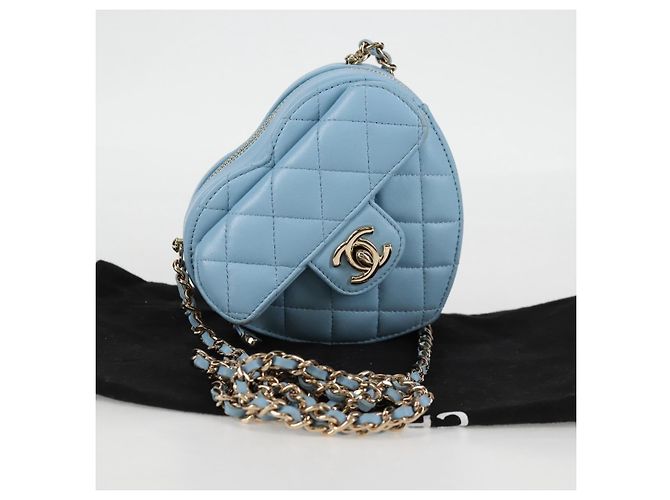 CHANEL Borsa a Spalla Matelassé con Catena in Pelle di Agnello Blu Oro CC Auth 127168SM D'oro - vista 12