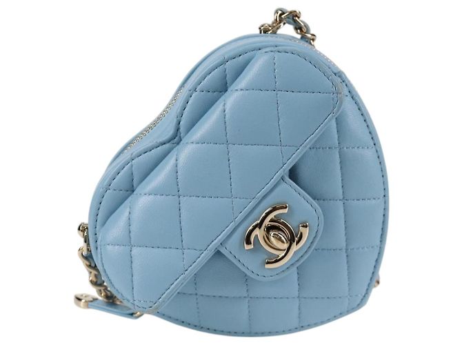 CHANEL Borsa a Spalla Matelassé con Catena in Pelle di Agnello Blu Oro CC Auth 127168SM D'oro - vista 13