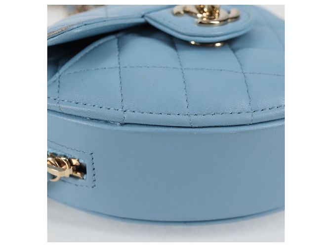 CHANEL Borsa a Spalla Matelassé con Catena in Pelle di Agnello Blu Oro CC Auth 127168SM D'oro - vista 14
