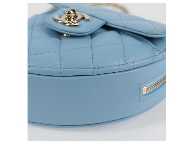 CHANEL Borsa a Spalla Matelassé con Catena in Pelle di Agnello Blu Oro CC Auth 127168SM D'oro - vista 15