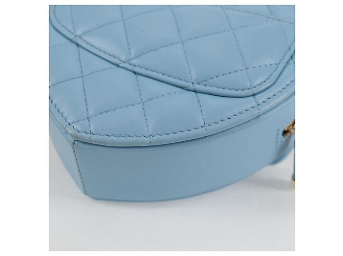 CHANEL Borsa a Spalla Matelassé con Catena in Pelle di Agnello Blu Oro CC Auth 127168SM D'oro - vista 17