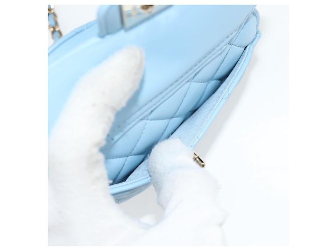 CHANEL Borsa a Spalla Matelassé con Catena in Pelle di Agnello Blu Oro CC Auth 127168SM D'oro - vista 21