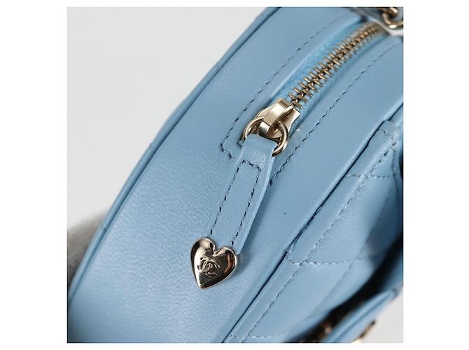 CHANEL Borsa a Spalla Matelassé con Catena in Pelle di Agnello Blu Oro CC Auth 127168SM D'oro - vista 22
