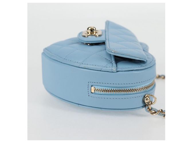 CHANEL Borsa a Spalla Matelassé con Catena in Pelle di Agnello Blu Oro CC Auth 127168SM D'oro - vista 3