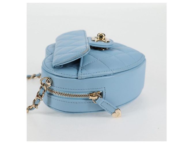 CHANEL Borsa a Spalla Matelassé con Catena in Pelle di Agnello Blu Oro CC Auth 127168SM D'oro - vista 4