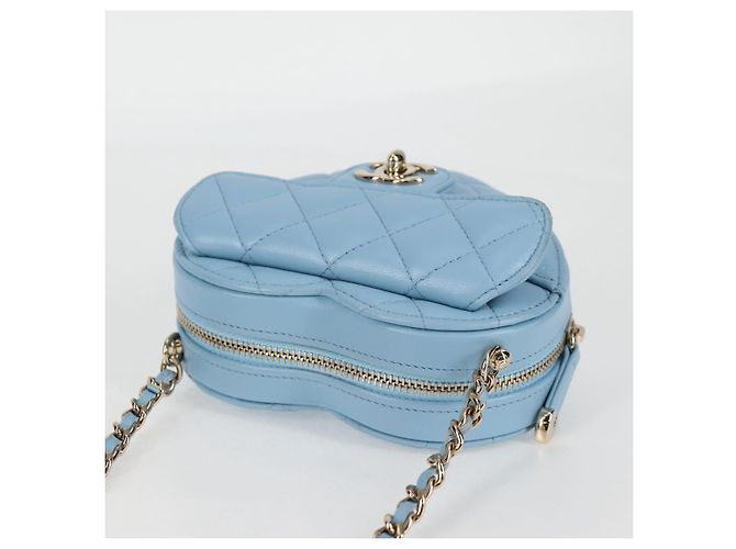 CHANEL Borsa a Spalla Matelassé con Catena in Pelle di Agnello Blu Oro CC Auth 127168SM D'oro - vista 6