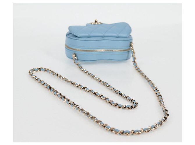 CHANEL Borsa a Spalla Matelassé con Catena in Pelle di Agnello Blu Oro CC Auth 127168SM D'oro - vista 7