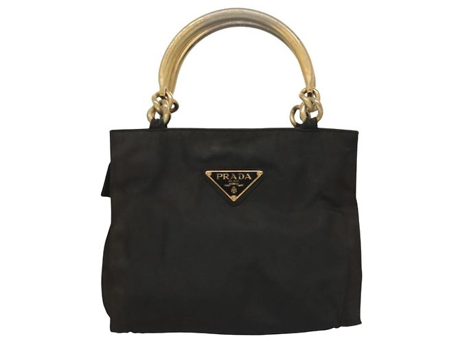 PRADA Borsa a mano in nylon nero e oro Auth bs27856 D'oro - vista 13