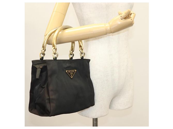 PRADA Borsa a mano in nylon nero e oro Auth bs27856 D'oro - vista 23