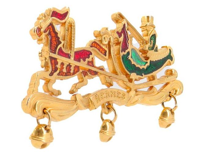 HERMÈS - Spilla Carrozza di Natale Hermès in Metallo Dorato D'oro - vista 2