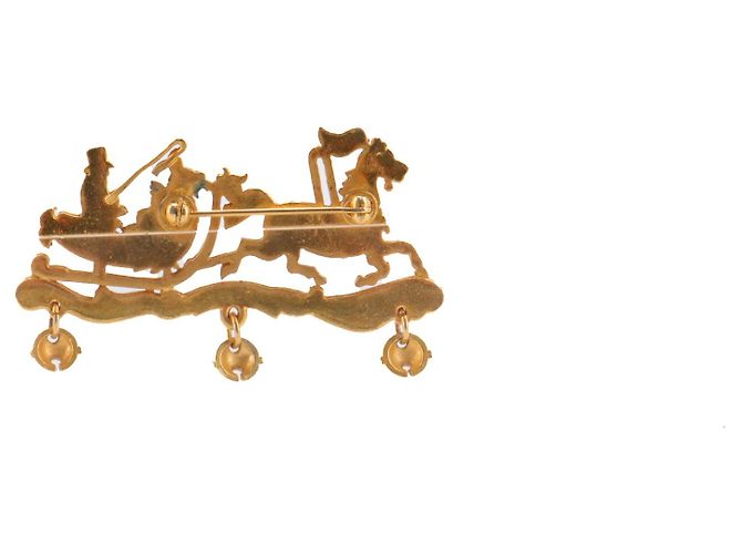 HERMÈS - Spilla Carrozza di Natale Hermès in Metallo Dorato D'oro - vista 3
