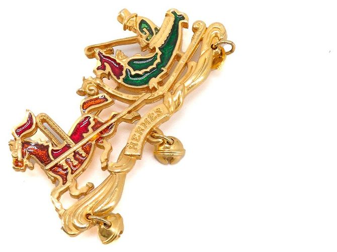 HERMÈS - Spilla Carrozza di Natale Hermès in Metallo Dorato D'oro - vista 4