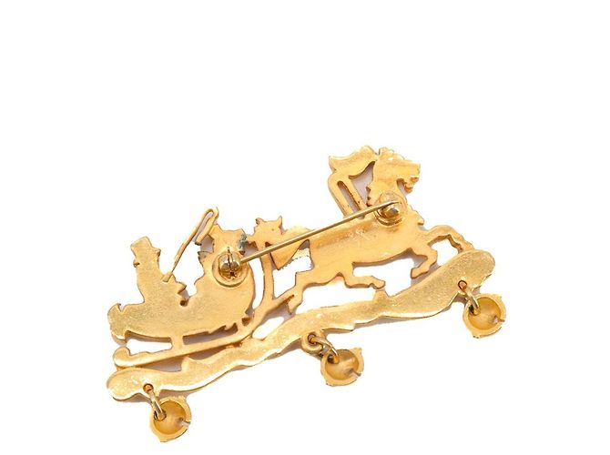 HERMÈS - Spilla Carrozza di Natale Hermès in Metallo Dorato D'oro - vista 5