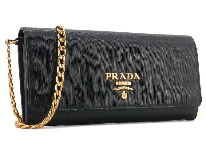PRADA - Portafoglio Prada Vitello Move con catena in pelle granata nera Nero - vista 2