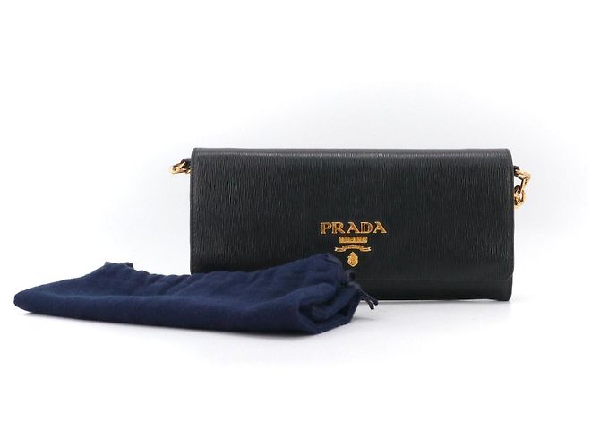 PRADA - Portafoglio Prada Vitello Move con catena in pelle granata nera Nero - vista 8