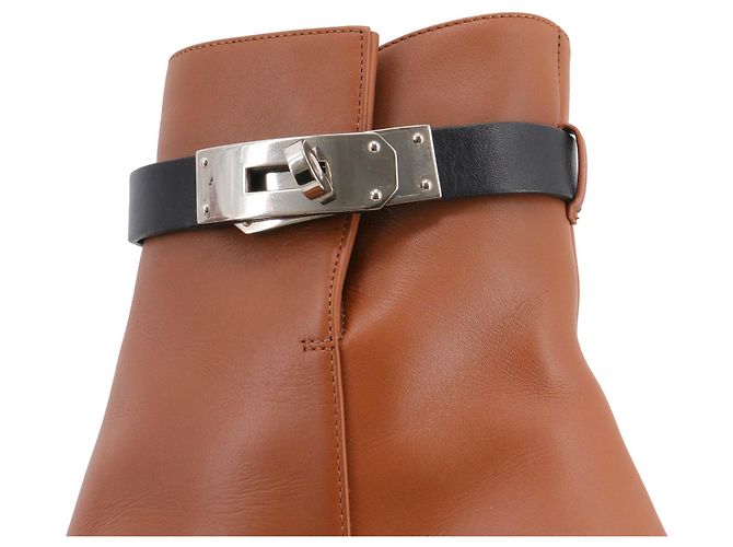 Kelly HERMÈS - Stivaletti Saint Germain Hermès in pelle marrone (T39) Argento - vista 6