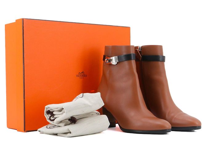 Kelly HERMÈS - Stivaletti Saint Germain Hermès in pelle marrone (T39) Argento - vista 7