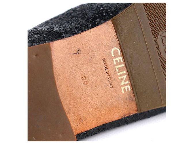Céline CELINE - Ballerine in pelle nera Celine Triomphe con glitter (T39) Nero - vista 10
