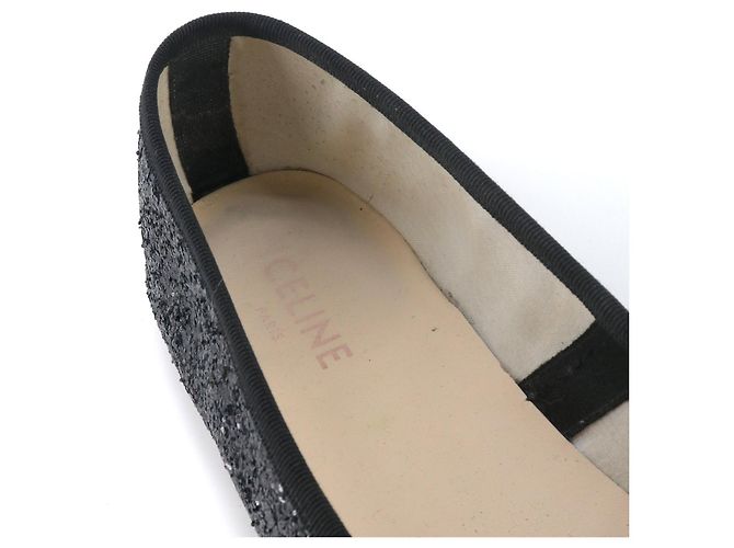 Céline CELINE - Ballerine in pelle nera Celine Triomphe con glitter (T39) Nero - vista 11