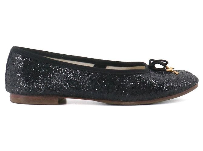 Céline CELINE - Ballerine in pelle nera Celine Triomphe con glitter (T39) Nero - vista 2