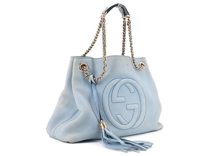 GUCCI - Borsa tote Gucci Soho in pelle grana blu chiaro - vista 2