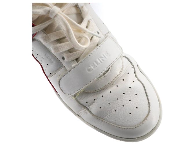 Céline CELINE - Sneakers alte Celine CT-02 in pelle bianca e rossa (T39) Bianco - vista 3