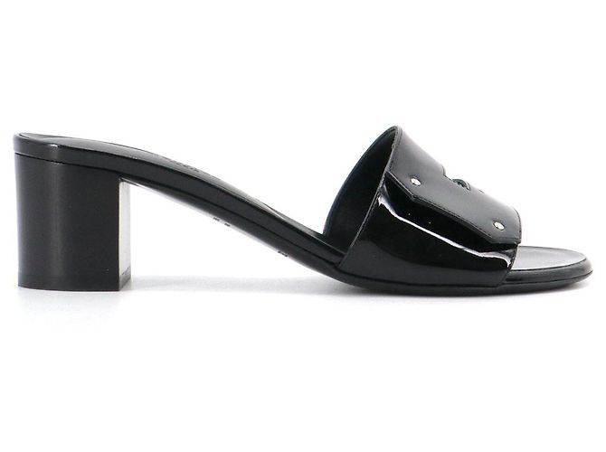 HERMÈS - Visualizza le sandali con tacco Hermès in pelle verniciata nera (T37) Nero - vista 2