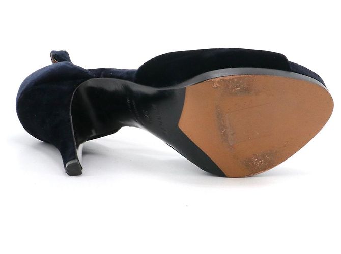 HERMÈS - Sandali con tacco Hermès in velluto blu navy (T37,5) - vista 3