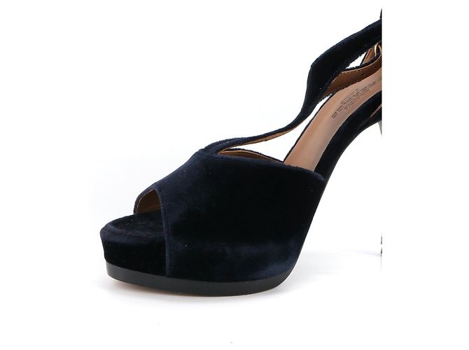 HERMÈS - Sandali con tacco Hermès in velluto blu navy (T37,5) - vista 4