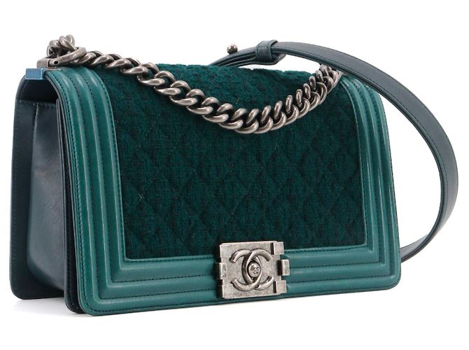 CHANEL - Borsa a spalla Chanel Boy in tweed blu anatra e pelle - vista 2