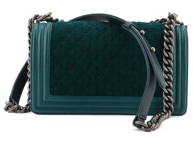 CHANEL - Borsa a spalla Chanel Boy in tweed blu anatra e pelle - vista 3