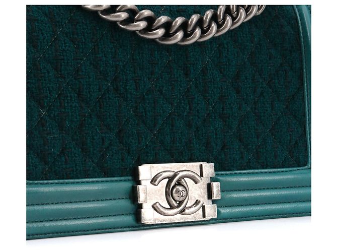 CHANEL - Borsa a spalla Chanel Boy in tweed blu anatra e pelle - vista 5