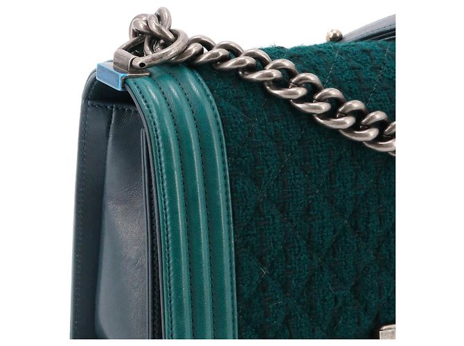 CHANEL - Borsa a spalla Chanel Boy in tweed blu anatra e pelle - vista 6