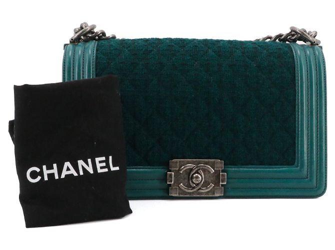 CHANEL - Borsa a spalla Chanel Boy in tweed blu anatra e pelle - vista 9