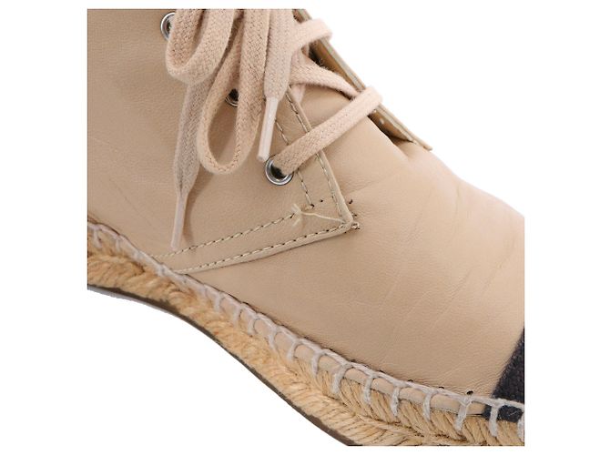 CHANEL - Espadrillas con lacci Chanel in pelle beige e tela nera (T37) - vista 6