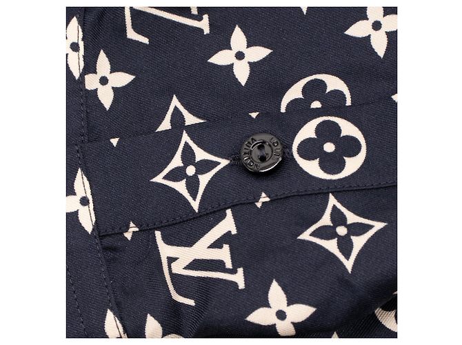 LOUIS VUITTON - Camicia da pigiama Monogram Louis Vuitton in seta blu navy e bianca (T36) - vista 2