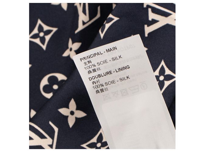 LOUIS VUITTON - Camicia da pigiama Monogram Louis Vuitton in seta blu navy e bianca (T36) - vista 4