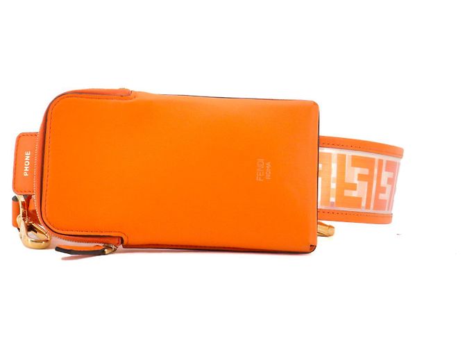 FENDI - Pochette per telefono Fendi FF in pelle arancione e PVC - vista 2