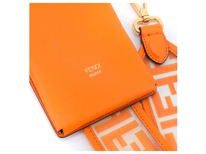 FENDI - Pochette per telefono Fendi FF in pelle arancione e PVC - vista 5