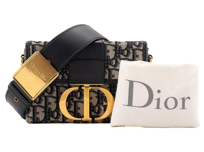DIOR - Borsa a tracolla 30 Montaigne Box Dior in tela e pelle blu navy - vista 9